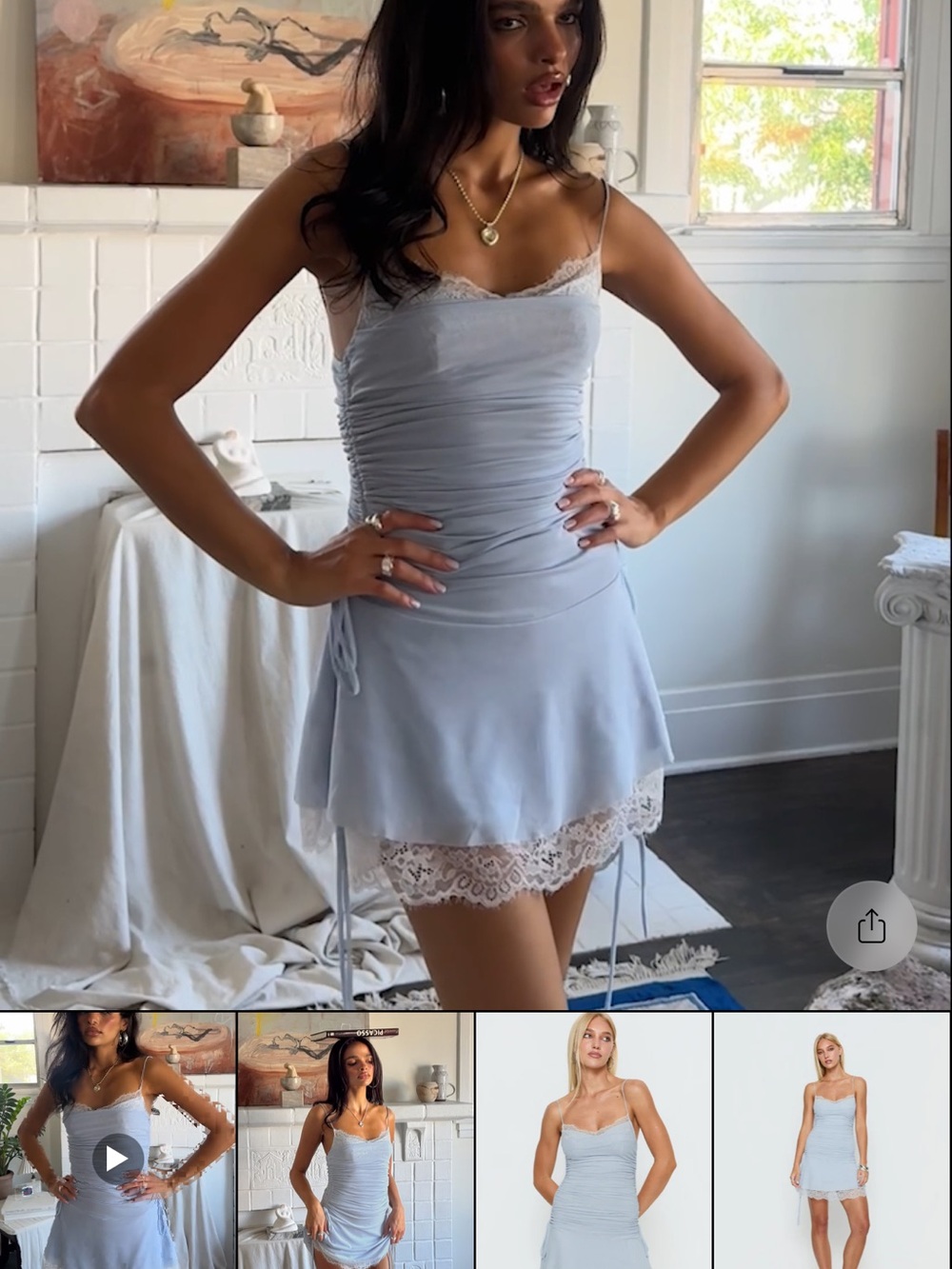 Princess Polly Light Blue Lace-Trim Slip Dress